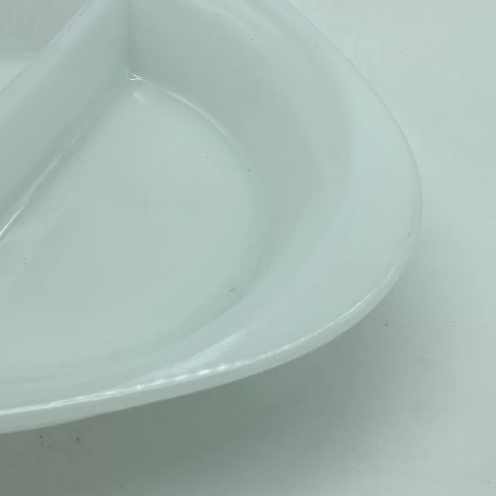 Glasbake Divided Milk Glass Oval Relish Dish Vintage MCM Rustic Farmhouse Retro
